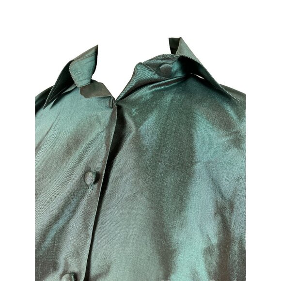 OS Vintage Zina Thai Silk Boxy Drape Button Up Blouse Big Shirt - Picture 2 of 5